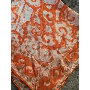 Vtg 70s Vera Neumann Orange & White Swirl Print Silk Scarf Retro 25”sq Mcm Boho